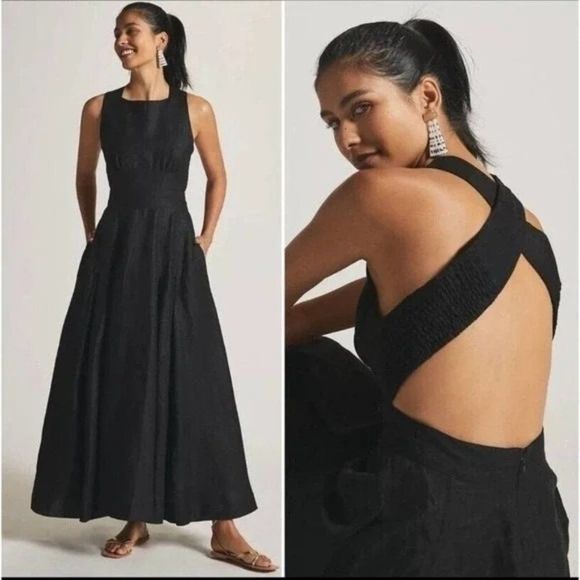 Anthropologie Aureta Studio Boatneck Linen Maxi Dress - Picture 2 of 14